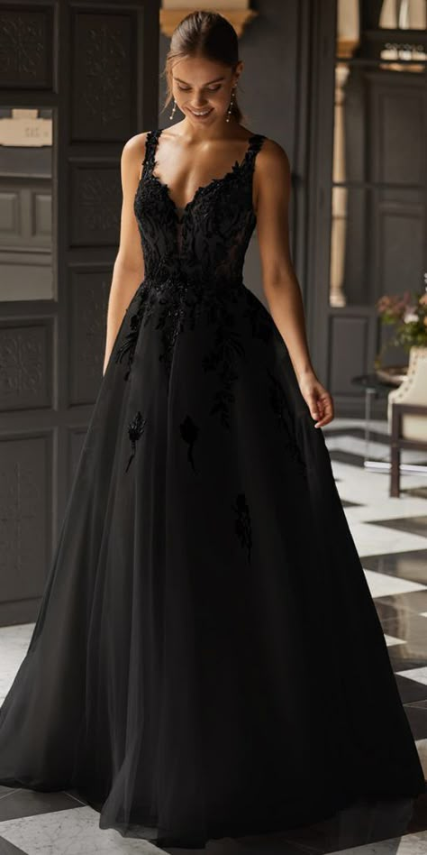 Wedding Dresses A Line Lace, Black Gothic Wedding Dresses, Moonlight Bridal, Black Wedding Gowns, Stage Wedding, Wedding Dresses A, Black Wedding Dress, Gothic Wedding Dress, Wedding Dresses A Line