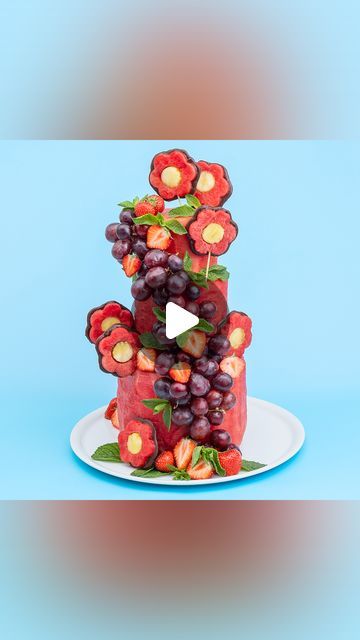 Fruit Tower Ideas, Watermelon Snack, Fruit Tower, Fruit Watermelon, Dessert Fruit, Tiki Party, Catering Ideas, Colorful Fruit, July 11