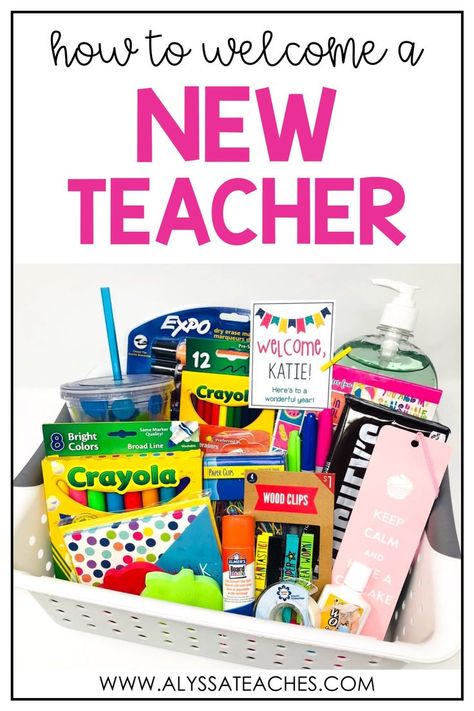 Are you a mentor teacher wondering how to welcome a new teacher to your team this school year? Click through for some ideas! New Teacher Welcome Basket, Student Teacher Welcome Gift, Teacher Welcome Gifts, First Year Teacher Gifts, Welcome New Teachers, Welcome Basket Ideas, Mentor Mentee, Teacher Morale, Mentor Teacher