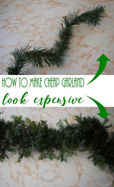 How To Make Cheap Garland Look Expensive!! You'll never believe this trick!! Cheap Garland Look Expensive, Outdoor Christmas Garland, Christmas Garland Ideas, Christmas Banister, Outdoor Garland, Diy Christmas Garland, Garland Ideas, Garland Diy, Dollar Tree Christmas