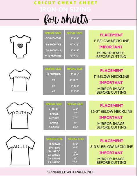 Onesie Cricut Sizing, Cricut Shirt Measurement Chart, Shirt Image Size Chart, Circuit Shirt Sizing, Avg Size Chart, Cricut Sizing For Shirts, Cricut Size Chart For Shirts, Cricut Image Sizes For Shirts, Vinyl Sizes For Shirts