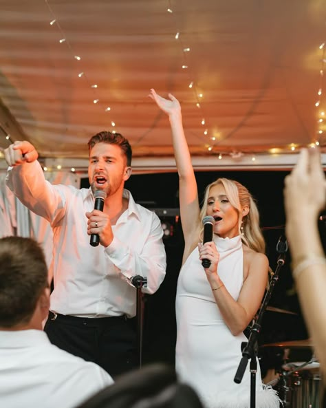 Cheers to another weekend of incredible weddings! This reception was a stunning showcase of elegance and joy. From the pouring champagne tower to the iconic karaoke performances that had everyone on their feet, the night was filled with laughter, music, & memories that will be cherished forever. Planning: @erin.scoutandgrace Photography: @bellavitacollective Venue: @champagne_manor Catering: @bestimpressionscaterers Videography: @jordan_films Band: @colorthenightband DJ: @splitsecondsound S... Projector At Wedding Reception, Karaoke At Wedding, Wedding Karaoke Ideas, Karaoke Wedding Reception, Dj At Wedding, Wedding Karaoke, Karaoke Wedding, Pouring Champagne, Concert Wedding