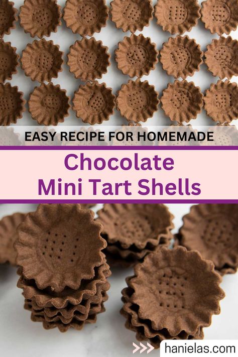 Make delicious chocolate tart shells with my easy recipe. Tart Shell Recipe, Tart Shells Recipe, Mini Tart Shells, Mini Tart Recipes, Chocolate Tarts Recipe, Tartlets Recipe, Homemade Pie Crust Recipe, Tart Dough, Mini Torte