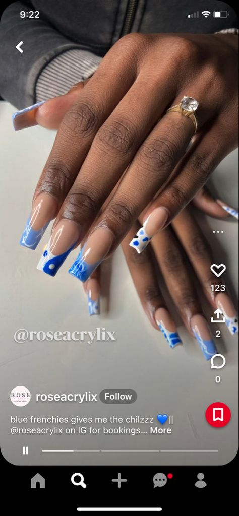 Blue French Tips Almond, Nails Pink Design, French Tips Almond Nails, Tips Almond Nails, Coffin Nails Pink, French Tips Almond, Blue Coffin Nails, Blue French Tips, Girly Acrylic