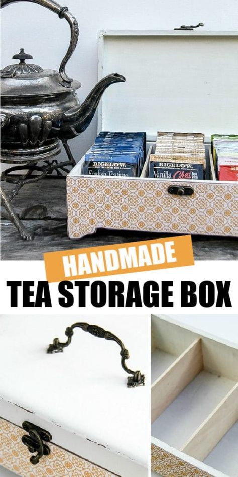 How to Make a Box to Store Tea Bags | Tonya Staab How To Store Tea Bags Ideas, Tea Box Diy, Kids Yarn Crafts, Diy Tea Bags, Tea Storage Box, Mothers Day Tea, Tea Box Storage, Tea Bag Storage, Tea Flavors