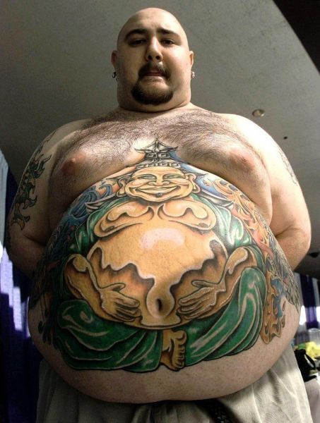 Buda Tattoo, Belly Button Tattoo, Button Tattoo, Belly Tattoo, Buddha Tattoos, Chubby Men, Buddha Tattoo, Amazing Body, Human Canvas