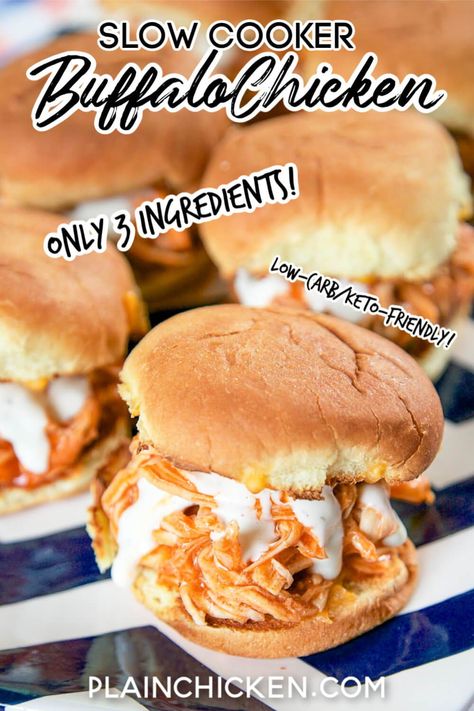 Buffalo Chicken Sliders Recipes, Slow Cooker Buffalo Chicken, Shredded Buffalo Chicken, Sliders Recipes Chicken, Slower Cooker, Buffalo Chicken Sliders, Porch Party, Simply Stacie, Buffalo Chicken Sandwiches