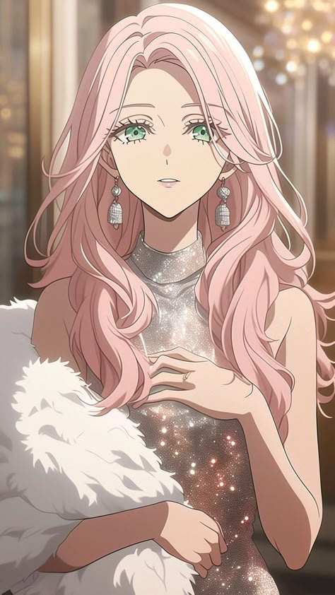 Female Character Inspiration Pink Hair, Anime Eyes Woman, Anime Face Looking Up, How To Draw Long Curly Hair, Pink Hair Pink Eyes Anime, Anime Pink Hair Aesthetic, Anime Pink Hair Woman, Anime Character Pink Hair, Pink Haired Anime Characters