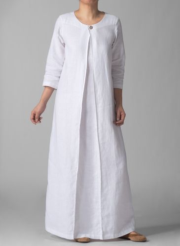 3/4 Sleeve Linen Long White Dress Sukienki Maksi, Vivid Linen, Skirts Plus Size, Long White Dress, Abaya Fashion, Estilo Boho, Linen Clothes, Linen Dresses, Sewing Clothes