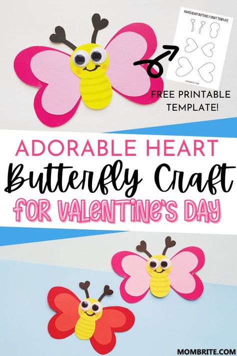 Need a fun offline craft activity to do for your preschooler and kindergartener? Why not make this adorable, cute and easy Heart Butterfly Craft just in time for Valentine's Day! Butterfly Valentine Craft, Heart Butterfly Craft, Love Bugs Craft, Painting Art Projects For Kids, Heart Crafts Preschool, February Crafts For Kids, Valentines Butterfly, Hearts Preschool, Butterfly Valentine