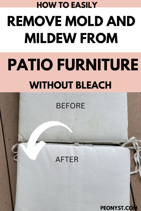 Remove mildew and mold from outdoor cushion Cleaning Patio Furniture Cushions, Remove Mildew From Outdoor Cushions, How To Get Mildew Off Outdoor Cushions, Patio Cushion Cleaner, How To Wash Patio Cushions, How To Dye Patio Cushions, How To Clean Patio Cushions Outdoor, How To Clean White Outdoor Cushions, How To Clean Mildew Off Outdoor Cushions