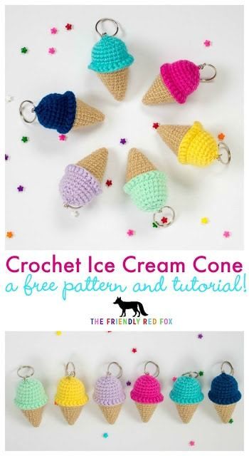 Crochet Ice Cream Cone, Crochet Keyrings, Crochet Key Chains, Crochet Ice Cream, Keychain Patterns, Crochet Keychains, Keychain Pattern, Crochet Keychain Pattern, Mode Crochet