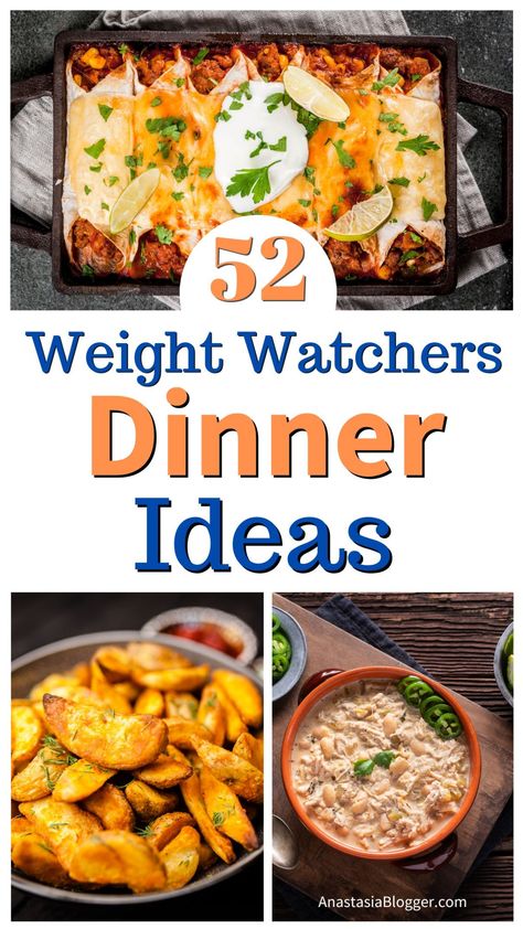 52 Weight Watchers Recipes with Smartpoints Ww Dinner Ideas Main Courses, Simple Ww Recipes, Healthy Ww Dinners, Make Ahead Weight Watchers Meals, Weight Watcher Easy Dinner, Weight Watcher Sides Dishes, Weight Watcher Dinners Easy, Kid Friendly Weight Watchers Meals, Weight Watchers Recipes Family Friendly