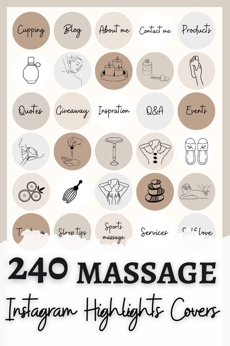 Neutral spa icons for a massage therapist highlight on Instagram, perfect for promoting your services or sharing your work with #Logos #Massage_Icon_Aesthetic #Massage_Therapy_Instagram_Posts #Massage_Story_Instagram Massage Icon, Neutral Spa, Quotes Medicine, Highlight Instagram Cover, Therapist Logo, Massage Ideas, Insta Highlight Cover, Massage Logo, Massage Quotes