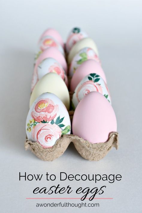 How to Make Decoupaged Easter Eggs - A Wonderful Thought Decoupage Easter Eggs Diy, Easter Decoupage Ideas, Easter Projects For Adults, Easter Egg Painting Ideas, Easter Painting Ideas, Easter Egg Decoupage, Decoupage Easter Eggs, Decoupage Eggs, Easter Scene