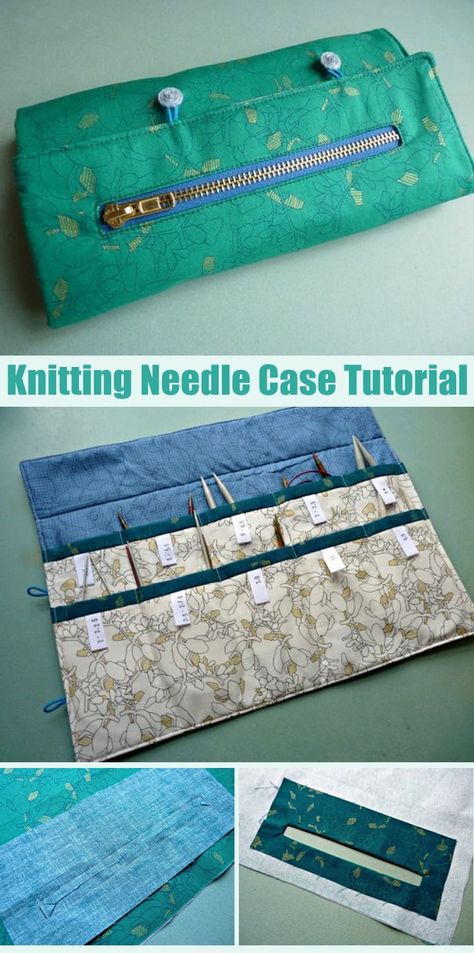 Knitting Needle Case Pattern Free, Circular Needle Case Pattern Free, Fabric Crochet Hook Case Free Pattern, Knitting Needle Case Tutorial, Store Knitting Needles, Diy Knitting Needle Case, Interchangeable Knitting Needle Case Pattern, Crochet Needle Case, Knitting Needle Case Sewing Pattern