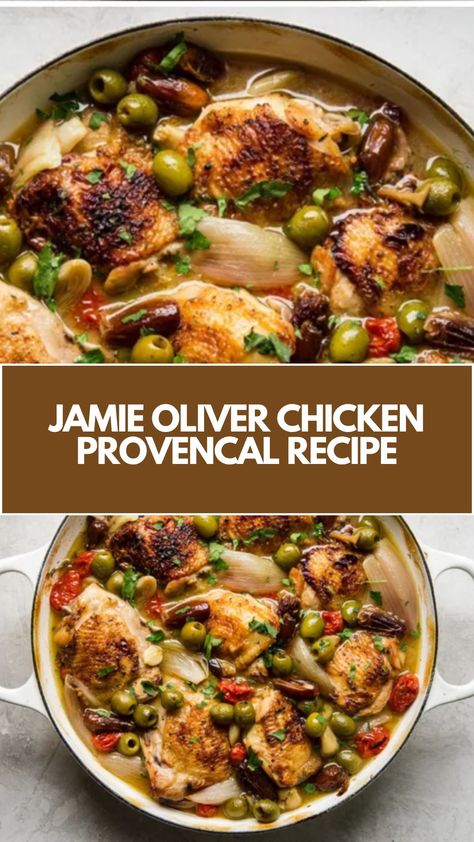 Jamie Oliver Chicken Provencal is made with chicken thighs, cherry tomatoes, green olives, shallots, and garlic. This easy Chicken Provencal recipe creates a tasty dinner that takes about 1 hour and 30 minutes to prepare and can serve up to 8 people. Chicken Provencal, Jamie Oliver Chicken, Chicken Fennel, Jaime Oliver, Spanish Chicken, Jamie Oliver Recipes, Tasty Dinner, Chicken With Olives, 15 Minute Meals