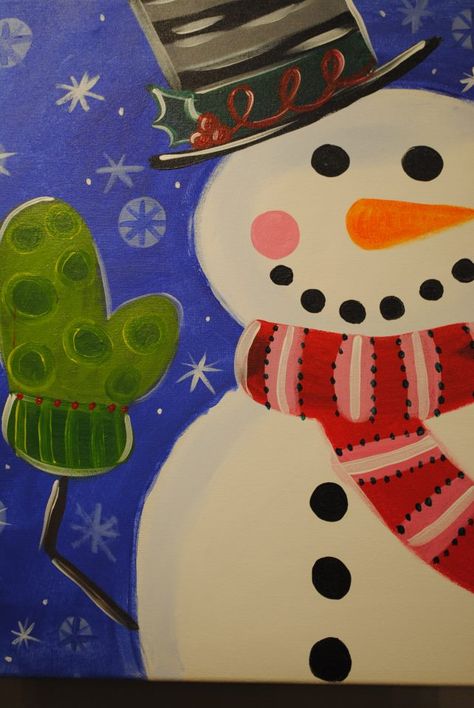 Snowman - Canvas Paint and Sip Snowmen Paintings On Canvas, Kids Canvas Painting, Kids Canvas Art, Christmas Canvas Art, Wine And Canvas, Christmas Paintings On Canvas, Kids Canvas, Snowman Painting, Holiday Painting