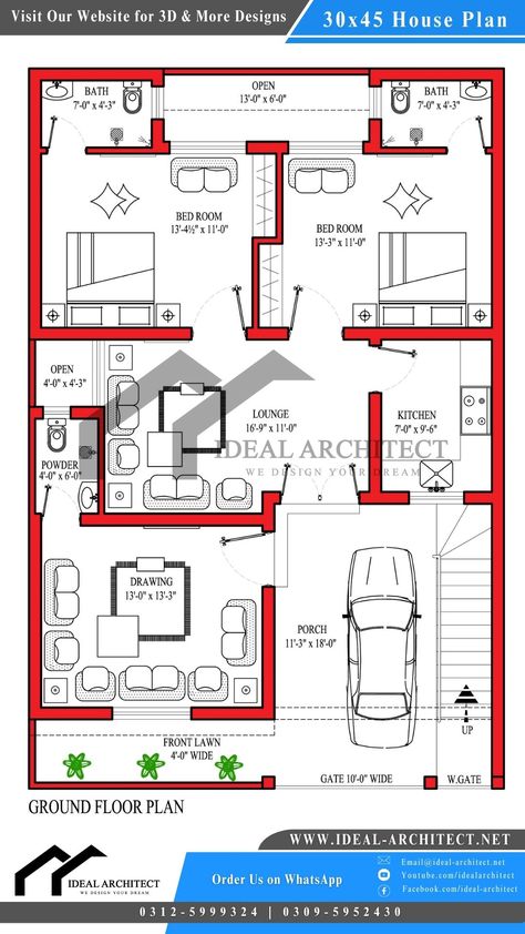 https://ideal-architect.blog/30x45-house-plan-5-marla-house-plan/ 45×50 House Plan, 30 45 House Plans India East Facing, 30×45 House Plan, 50 X 40 House Plans, 5marla House Design, 30 X 45 House Plans, House Map Design 3d, 5 Marla House Design In Pakistan, 30x45 House Plans