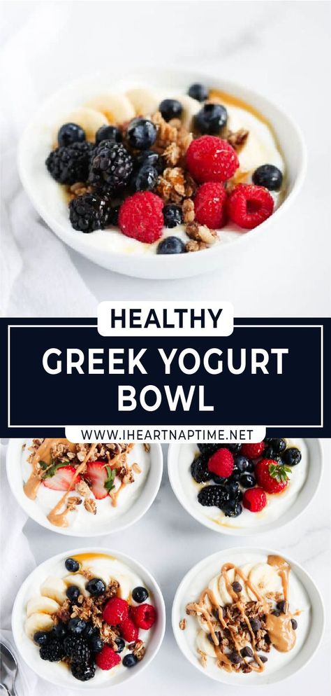 Greek Yogurt Recipes Breakfast, Yogurt Recipes Breakfast, Greek Yogurt Breakfast Bowl, Yogurt Smoothie Bowl, Greek Yogurt Snacks, Greek Yogurt Bowl, Yogurt Bowl Recipe, Greek Yogurt Dessert, Low Carb Greek Yogurt