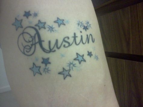 Austin's name healed Austin Tattoo Name, Austin Name, Zebra Tattoos, Austin Tattoo, Skyline Tattoo, Beavis And Butthead, Song Writing, Sugar Pie, Bear Tattoo