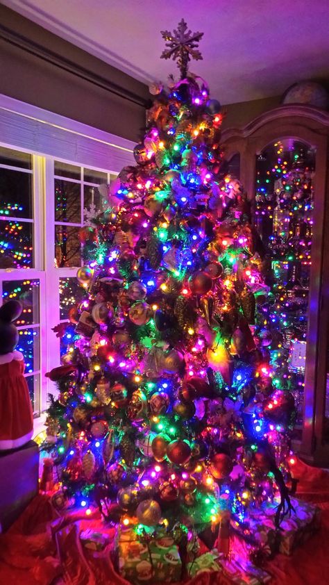 Beautiful colorful christmas tree! Christmas Tree Colored Lights, Christmas Tree With Coloured Lights, Crismas Tree, Christmas Specials, Christmas Tree Wallpaper, Christmas Background Images, Holiday Trees, Christmas Dreaming, Colored Lights