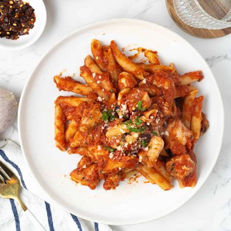 Chicken Arrabiata Chicken Arrabiata Recipe, Chicken Arrabiata, Pasta Varieties, Calabrian Chili, San Marzano Tomatoes, Spicy Tomato Sauce, Boneless Chicken Thighs, Drying Pasta, How To Can Tomatoes