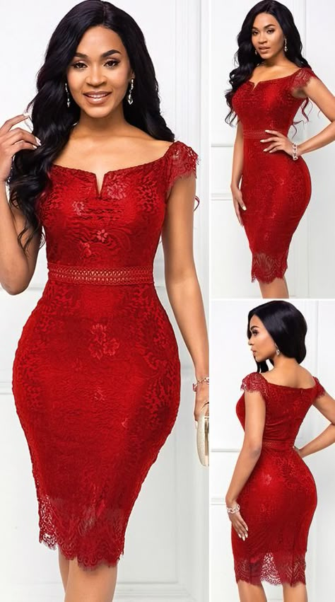 Knee Length Lace Dress Classy, Hot Red Dress, Lace Dress Outfit, Lace Dress Classy, Knee Length Lace Dress, Beautiful Lace Dresses, Party Dress Classy, Classy Gowns, Lace Dress Design