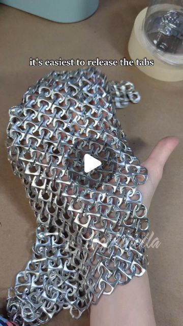 Gothorella on Instagram: "Making chain mail from soda tabs. 🥤⛓️A quick tutorial!  I made a full art piece using this piece of chain mail (which contains 250 soda tabs, shout out to my neighbors for helping me collect them)  however I decided to pull this tutorial out and make it it's own more specific video so we don't have to dwell on it in the next video that'll go more in depth into the actual art piece and it's construction !   #art #artist #chainmail #howto #tutorial #sodatab #tabchainmail #craft #crafting #diy #handmade #sodatabchainmail" Pop Top Crafts, Pop Tab Crafts, Tab Crafts, Halloween Costumes College Girls, Halloween Costumes College, Top Crafts, Halloween Signs, Halloween Recipes, Shoe Lace Patterns