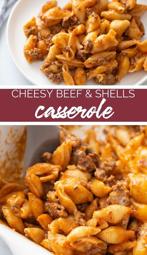 Ground Beef Hotdish Recipes, Cheesy Beef And Shells, Hamburger Dinners, Beef And Shells, Homemade Macaroni Salad, Chicken Noodle Casserole Recipe, Hotdish Recipes, Cheese Stuffed Shells, Macaroni Recipes