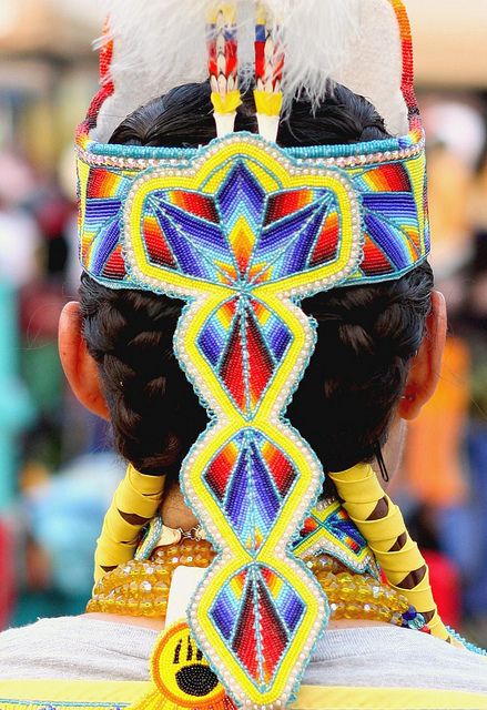 Stunning detail by greyshine, via Flickr    I love it, excellent beadwork Native Regalia, Mexican Folklore, Jingle Dress, Indian Beadwork, Native American Beadwork Patterns, Beaded Crown, Native American Regalia, Native Beading, Native Pride