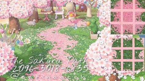 jinoo & rowan! on Instagram: “the cutest sakura path made by @sarinaacnh !!” Animal Crossing Pastel Design, Acnh Fairy Core Design Codes, Pink Cottage Core Animal Crossing, Animal Crossing Pink Path Codes, Animal Crossing Spring Ideas, Spring Animal Crossing Codes, Fairy Animal Crossing Codes, Animal Crossing Pink Design Codes, Animal Crossing Spring Path