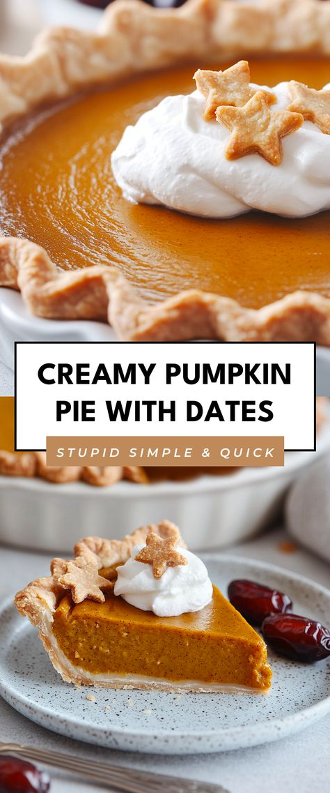 Image for Creamy Pumpkin Pie with Dates Refined Sugar Free Pumpkin Pie, Paleo Pumpkin Pie Recipe, Sugar Free Pumpkin Pie Recipe, Pumpkin Pie Healthy Recipe, No Sugar Pumpkin Pie, Pumpkin Date Recipes, Thanksgiving Pie Ideas, Pumpkin Pie Sugar Free, Pumpkin Pie Dairy Free