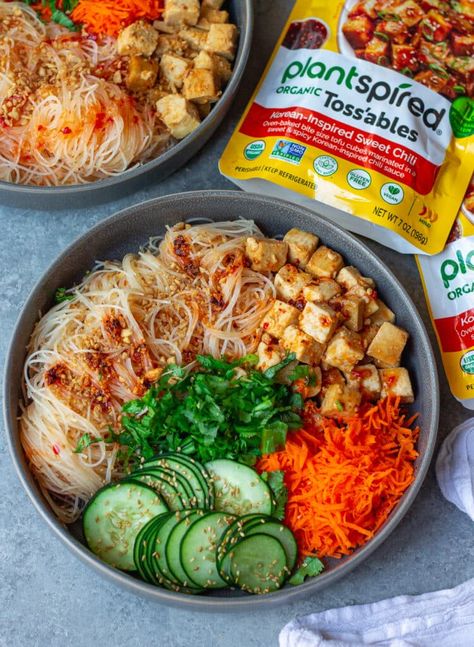 Sweet Chili Tofu Vermicelli Bowl - Nasoya Tofu Vermicelli, Sweet Chili Tofu, Vermicelli Bowl, Chili Tofu, Soy Foods, Leg Quarters, Bowl Meals, Soy Recipes, Healthy Bowls