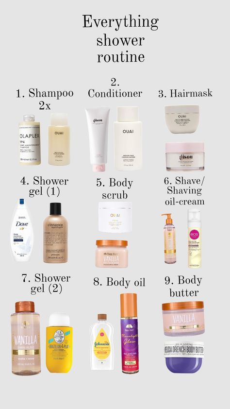 everything shower routine 🚿 #everythingshower #routine #ouai #olaplex #treehut #soldejaneiro #gisou Create A Shower Routine, Body Shower Aesthetic, Best Shower Routine Products, An Everything Shower List, The Everything Shower Routine, Female Shower Routine, Truly Beauty Shower Routine, Shower Routine Ideas, Correct Shower Order