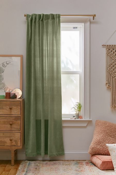 Urban Outfitters Curtains, Wood Curtain Rods, Bamboo Beaded Curtains, Wood Curtain, Buy Curtains, Green Curtains, Bedroom Green, Curtain Designs, Window Panels