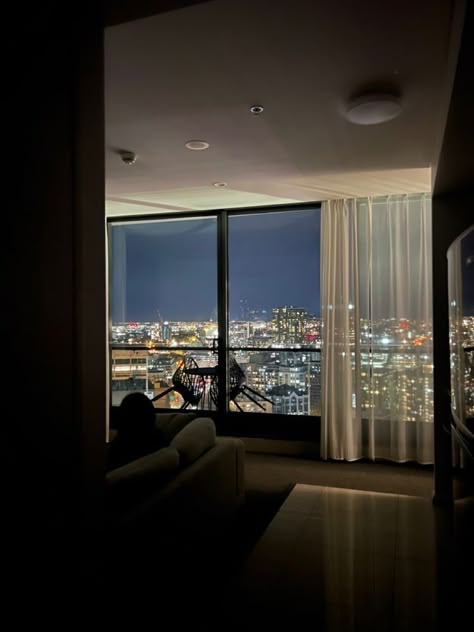 Penthouse Apartment Aesthetic Night, City View Apartment, Minimalist Living Room Ideas, Apartment View, Living Room Minimalist, Room Minimalist, Dream Apartment Decor, Love Luxury, Penthouse Apartment