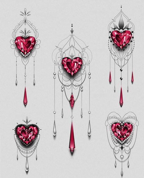 Gem Hand Tattoo, Jeweled Heart Tattoo, Ruby Tattoo Gem, Jewel Tattoo Gem, Jewel Reference, Chandelier Tattoos For Women, Gem Stone Tattoo, Jewel Tattoo Design, Birthstone Tattoo Ideas