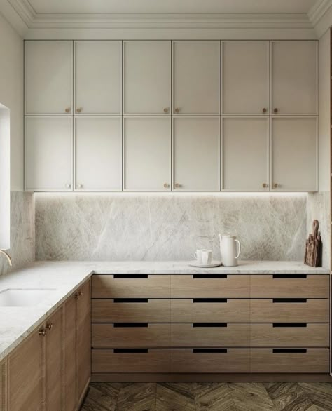 These kitchen cupboards and drawers are just so uniform, its giving next level organisation vibes 👌🏼🤍    📸credit:  Design @complete.home.sydney Build @pinnacledesigns_construct  ___________________  Follow @britishhomedesign for daily inspiration.  • BHD is a multi-award winning, Norfolk based, Architecture & Interior Design Studio tagging inspirational home design with our label of approval • ___________________ Scullery Design, Colonial Makeover, Scandinavian Beach House, Kitchen Interior Modern, Flooring Light, Lake Muskoka, Scandinavian Kitchens, Taj Mahal Quartzite, Client Board