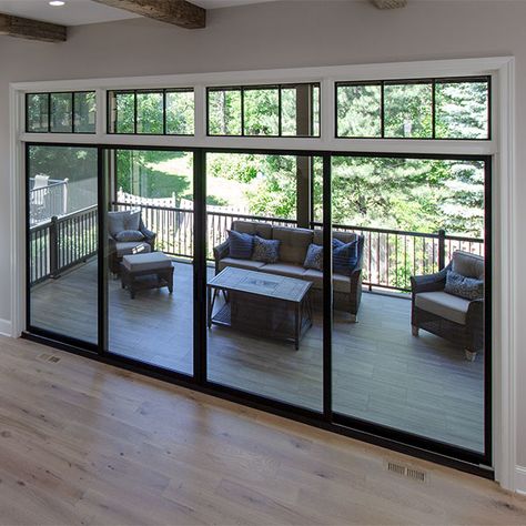 Glass Doors Out To Patio, Large Black Sliding Glass Doors Patio, Back Patio Windows, Extra Large Sliding Glass Door, Double Doors Patio, Multi Sliding Patio Doors, Sliding Window Doors Living Rooms, Lake House Sliding Glass Doors, Patio Glass Doors Sliders