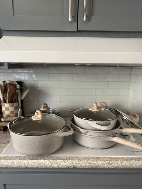 Carote 16 piece Amazon cookware set for $119. Love the color (beige granite) and it’s speckled. Cookware, cooking set, cookware set, cooking set, pots and pans, nonstick cookware, Amazon finds, Amazon sale, kitchen must haves Follow my shop @roobowser on the @shop.LTK app to shop this post and get my exclusive app-only content! #liketkit #LTKGiftGuide #LTKhome #LTKsalealert @shop.ltk https://liketk.it/4lxZw Neutral Kitchen Decor Ideas, Pots And Pans Aesthetic, Cute Pots And Pans, Cooking Pot Set, Kitchen Pots And Pans, Beige Granite, Vision Goals, Kitchen Pots, Gift Wishlist