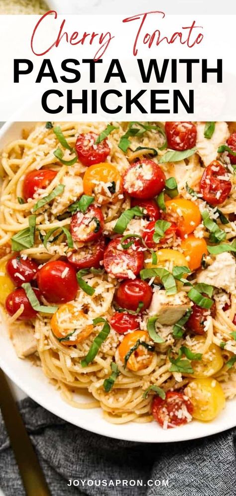 Tomato Pasta With Chicken, Chicken Tomato Pasta, Pasta With Cherry Tomatoes, Chicken Basil Pasta, Easy Pasta Dinner Recipes, Balsamic Chicken Recipes, Garlic Chicken Pasta, Fresh Tomato Pasta, Tomato Basil Chicken