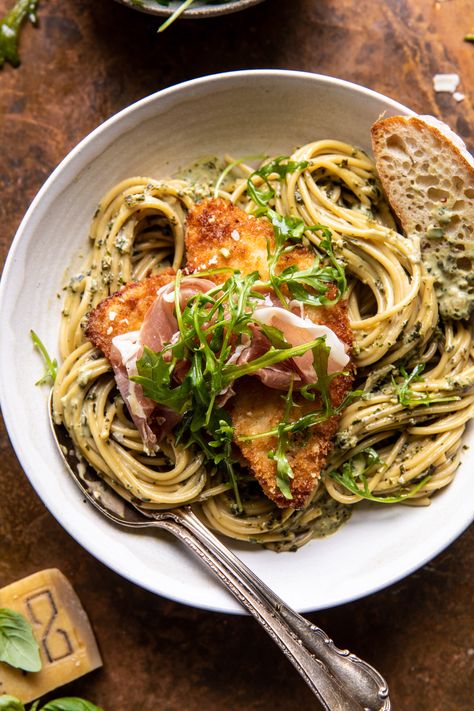 Basil Parmesan Pasta, Pasta With Crispy Chicken, Chicken Prosciutto, Harvest Basil, Creamy Parmesan Chicken, Prosciutto Pasta, Half Baked Harvest Recipes, Night Recipes, Basil Pasta