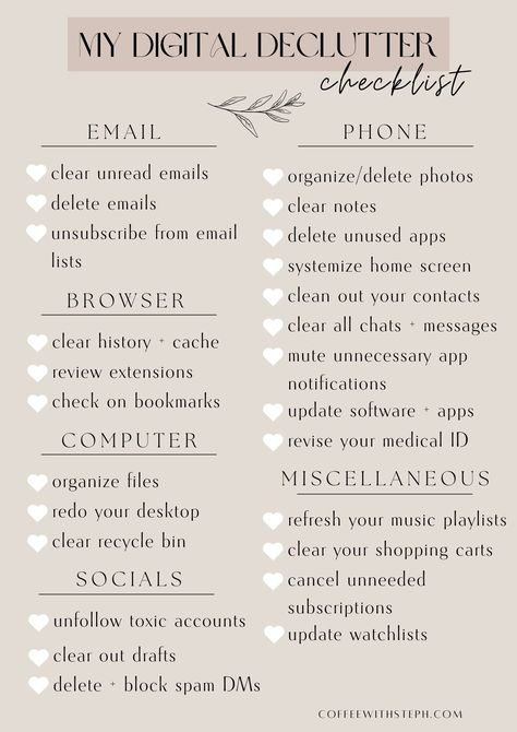 The Ultimate Digital Declutter Checklist to Embrace Minimalism - 2025 Declutter Checklist, Benefits Of Decluttering, Items To Declutter, Minimalism For Beginners, Declutter Home Checklist, Downsizing Checklist, Minimalism Checklist, Decluttering Aesthetic, Adulting Checklist