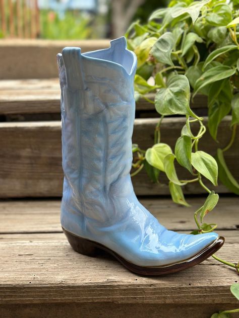 Extra Large 12 Hand Painted or Airbrushed Ceramic Cowboy Boot Vase Planter Home Decor - Etsy Cowboy Boot Vase, Boot Decor, Boot Vase, Blue Cowboy Boots, Hand Painted Pattern, Grand Vase, Lake Elsinore, First Rodeo, Cowgirl Boot