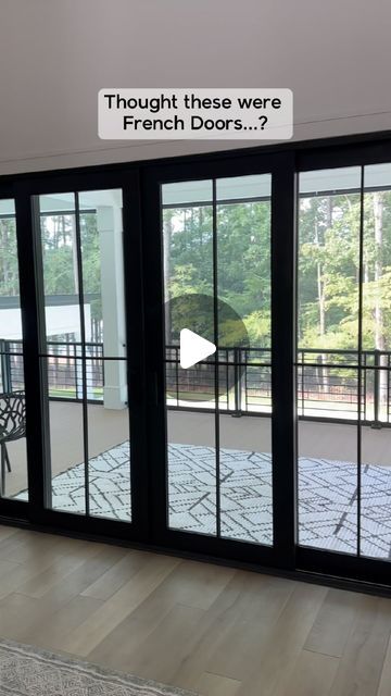 French Doors Leading To Deck, Bedroom Sliding Glass Door To Outside, Framing Sliding Glass Door, Barn Doors For Sliding Patio Door, Sliding Door In Balcony, French Sliding Patio Doors, Back Porch Doors, Exterior French Doors Patio, 4 Panel Sliding Glass Door