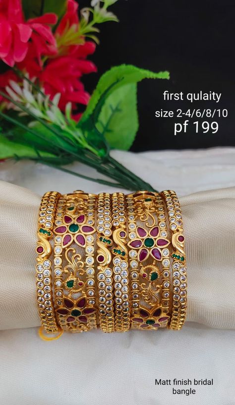 Stone Gold Bangles Indian, Stone Bangles Indian Gold, Panchaloha Jewellery, Kasu Bangles, Bangles Indian Gold, Ruby Necklace Designs, Bridal Foot Jewelry, Beautiful Jewelry Diamonds, Gold Bangles Indian