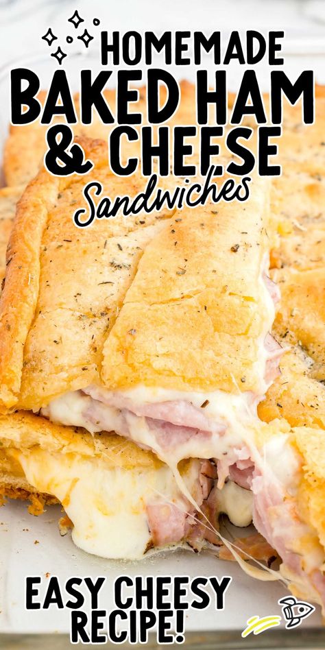 Ham And Cheese French Bread, Baked Ham And Cheese Sandwiches, Ham Cheese Sandwiches, Cheesy Recipes Easy, Ham And Cheese Sandwiches, Baked Sandwiches, Grilled Ham And Cheese, Muenster Cheese, Cheese Sandwich Recipes