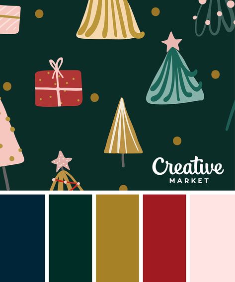 On the Creative Market Blog - Christmas Color Palettes: 8 Designers Share their Go-to Hues Xmas Color, Christmas Palette, Christmas Color Palette, Color Schemes Colour Palettes, Family Christmas Cards, Christmas Color, Color Palette Design, Holiday Colors, Vintage Christmas Decorations