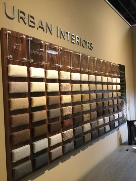 Fabric choices for American Leather Leather Showroom Display, Sofa Showroom Display, Fabric Showroom Interior Design, Fabric Store Design Interior, Furnishing Showroom Display, Fabric Display Ideas Showroom, Fabric Sample Display, Fabric Swatch Display, Luxury Furniture Showroom